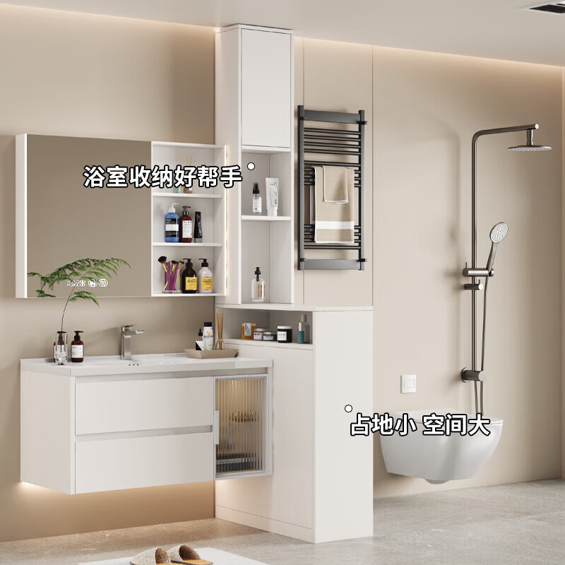 鹏莱乐蜂窝铝浴室边柜卫生间干湿分离半墙隔断柜洗漱台边柜防水侧柜定制 【灰左侧】半墙60*25*110cm