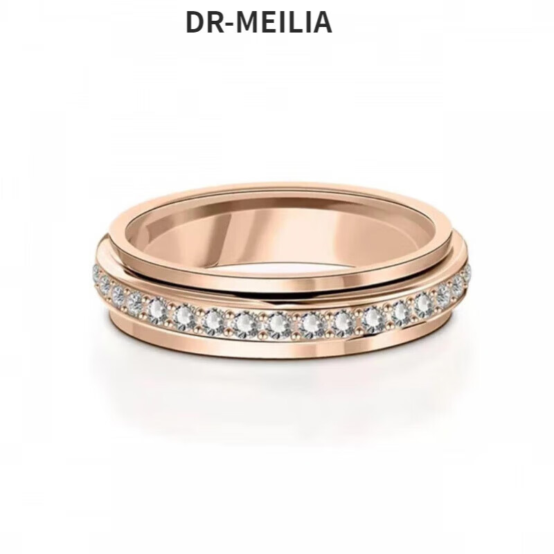 dr-meilia莫桑石戒指一对玫瑰金色时来镶钻双圈满天星情侣对莫桑钻戒