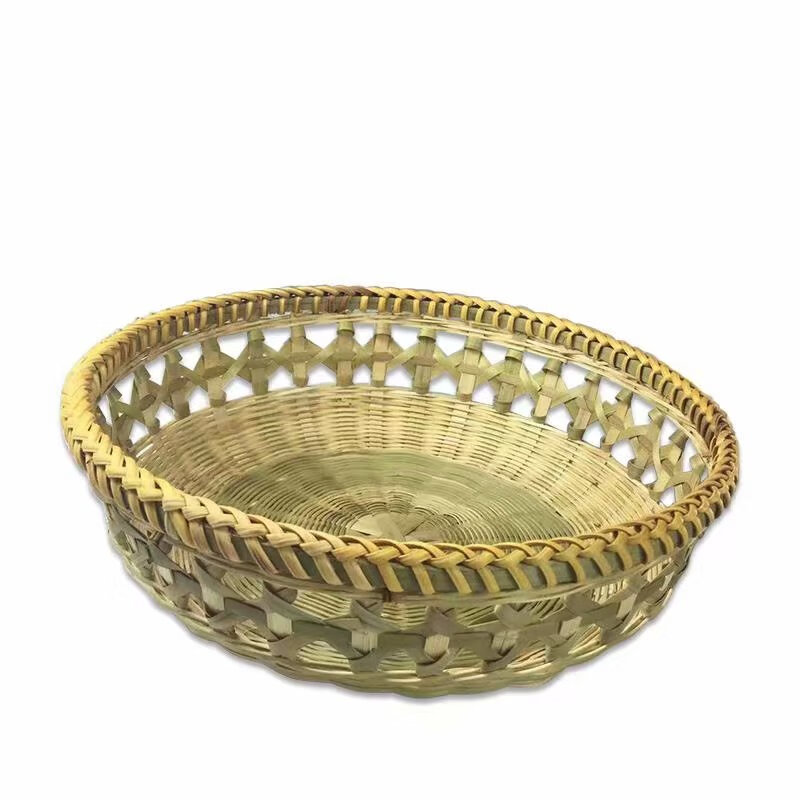 出写圆形家用竹编盛馒头框竹筐放馍篮子厨房编织藤编收纳菜蓝小水果篮