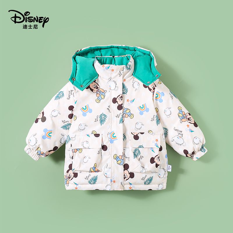 迪士尼(Disney)女童羽绒服超厚冬季新款90白鸭绒儿童羽绒服男童外套中小童 女童款一2面穿一粉色 100 建议身高90-100