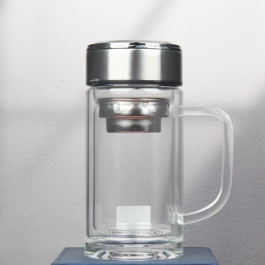 天宏高硼硅玻璃杯带把烧厚底商务办公水杯男女大容量泡茶杯 本色 350