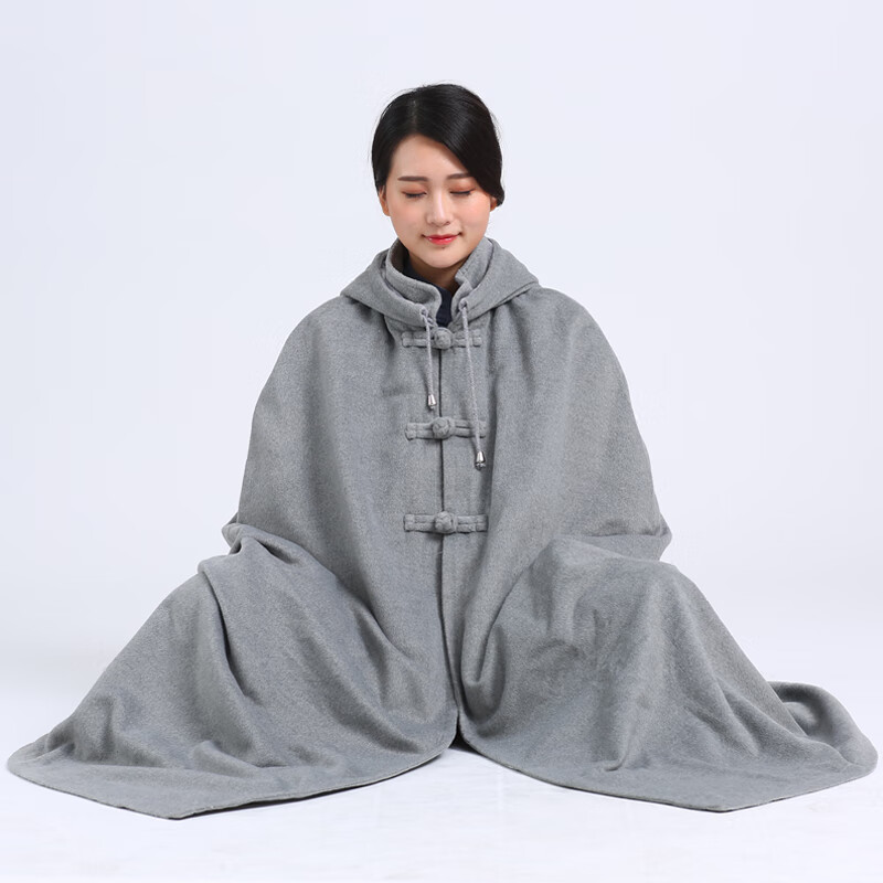 打坐披风加厚毛绒保暖静坐禅修披风观音斗篷大衣冬季僧 浅灰色 衣长80