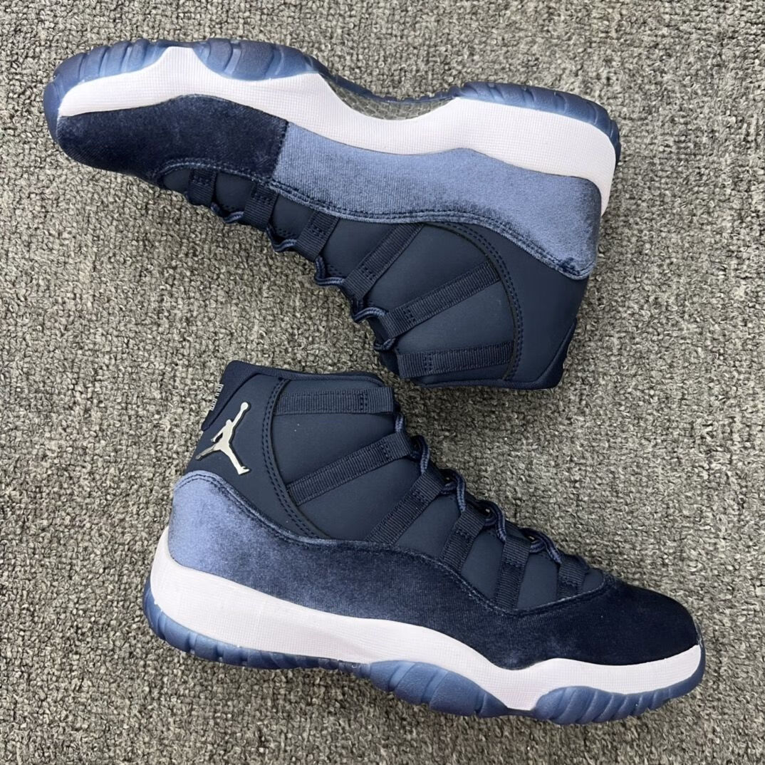 娴绚新款aj11康扣深蓝绒面复古潮流校园男女低帮运动休闲篮球鞋 乔11