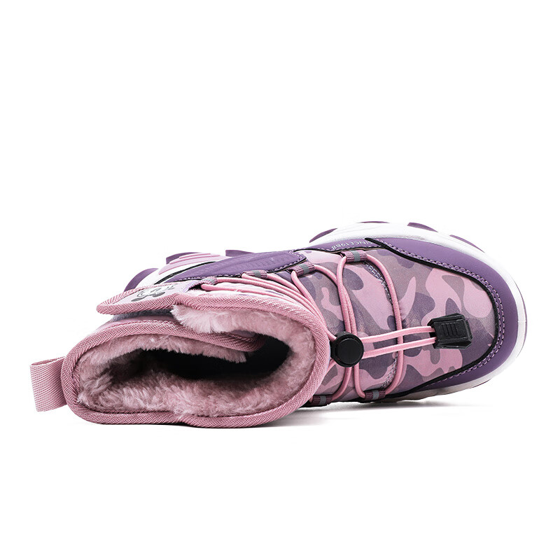 巴布豆童鞋男童加绒靴子冬季棉鞋女保暖休闲棉鞋儿童雪地靴 紫檀/玫瑰紫 36 适合脚长21.5cm