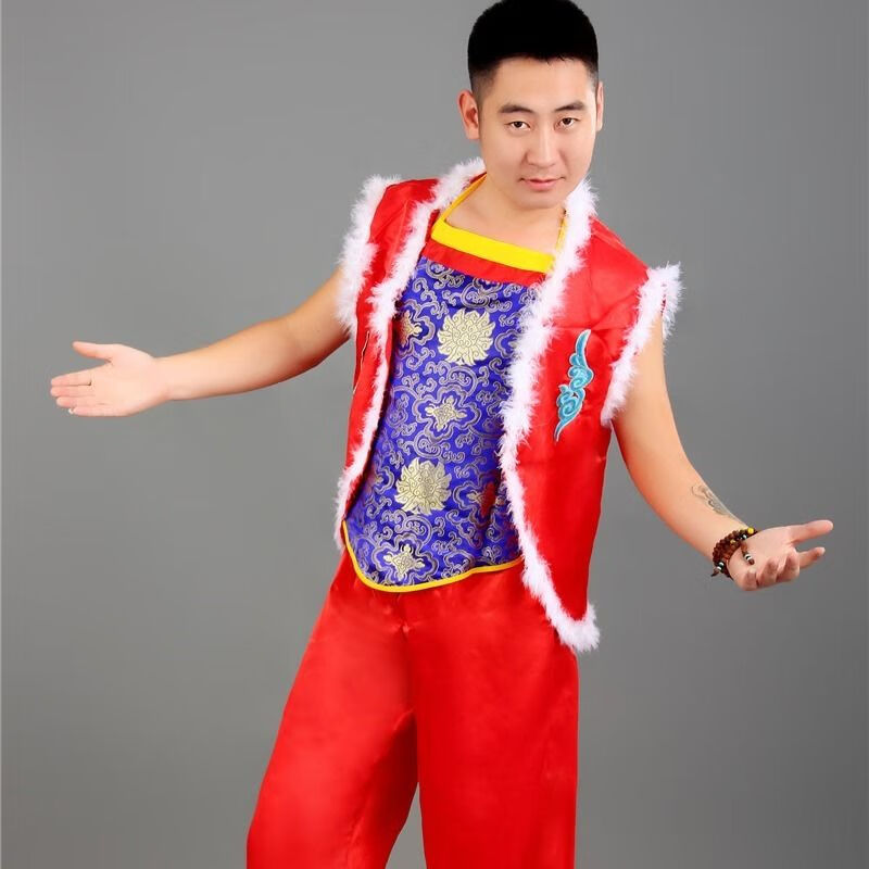 hot keke新款喜庆东北二人转扭秧歌打鼓服马甲肚兜男款演出服舞蹈服
