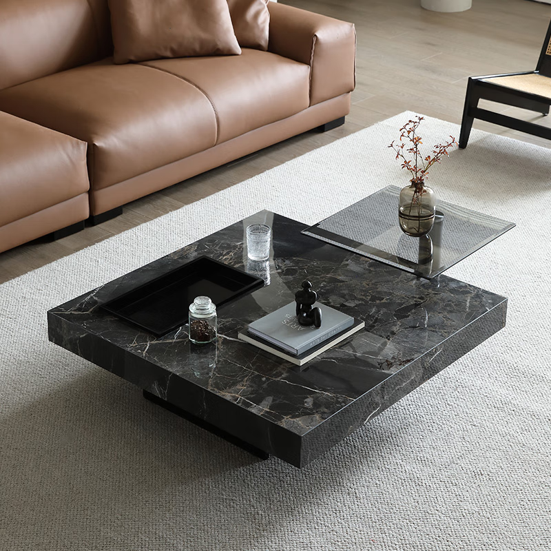岩板茶几客厅家用小户型现代简约大理石正方形设计师茶几 90cm-黑水晶