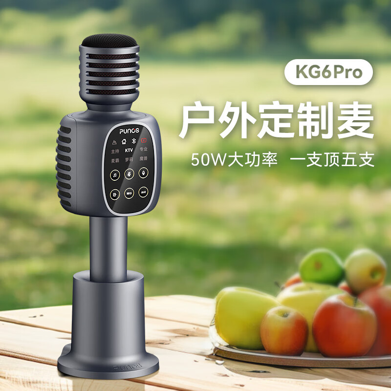 Punos/博浪沙【50W专业户外无线直播】全能主持k歌麦内置声卡音响一体麦克风蓝牙无线话筒双喇叭手机麦 KG6Pro旗舰版【双无线小精灵+专业版所有配件】