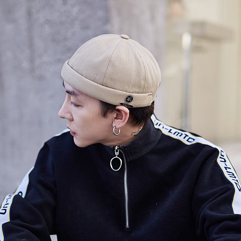 馨兰芙曼瓜皮帽男夏季大头无檐瓜皮帽男贝雷帽地主帽男生街头潮人嘻哈