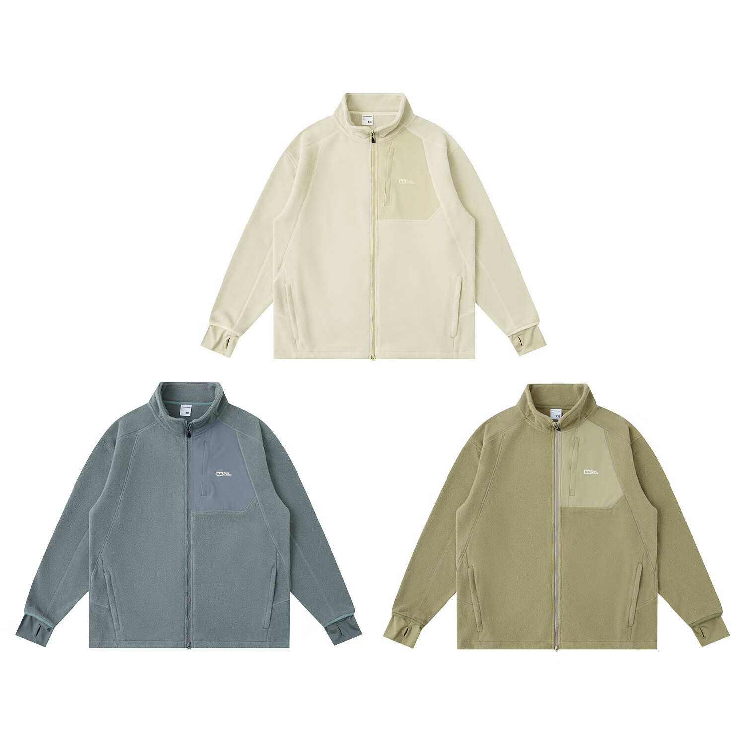 warmtreesTreesOutside秋冬拼接冚线立领250g摇粒绒夹克外套运动上衣服 卵石色+浅米白 S