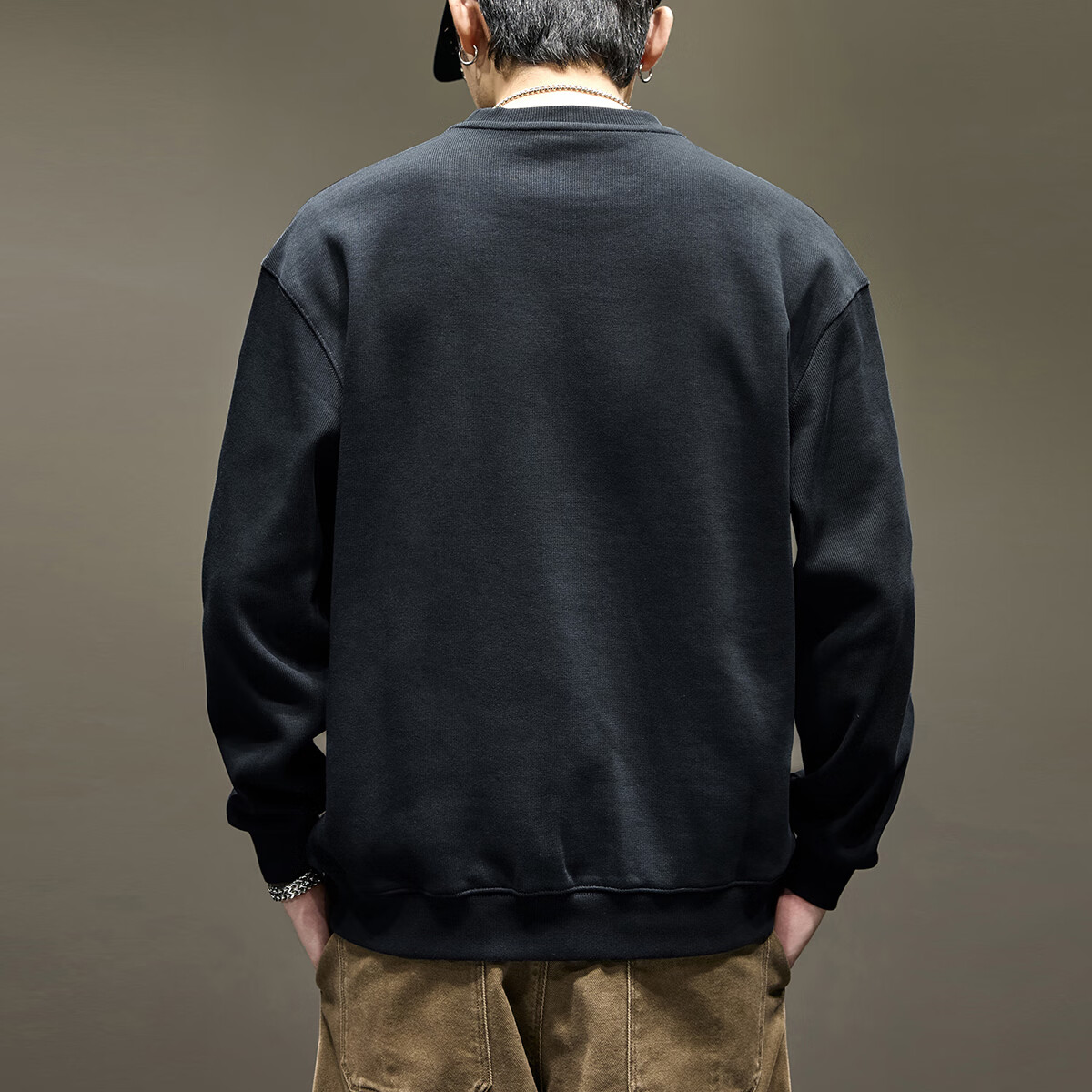 新百伦重磅卫衣男士秋冬款宽松大码长袖t恤高端加绒加厚上衣外套男 黑色 常规 XL 码【建议140-160斤】