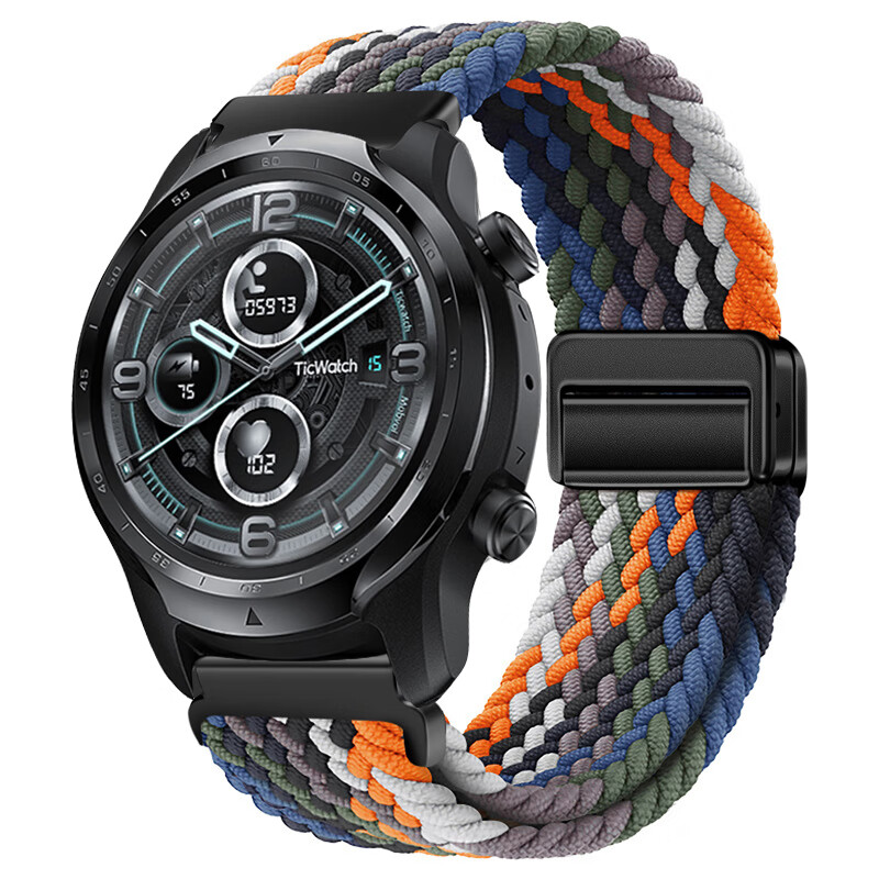 路途中适用Ticwatch手表GTX表带GTA磁吸扣GTK/GTH回环式编织CXB01/02/05/07尼龙PRO3/S2/E2/E3运动腕带 磁吸扣编织回环尼龙款-牛仔色 Ticwatch Pro 