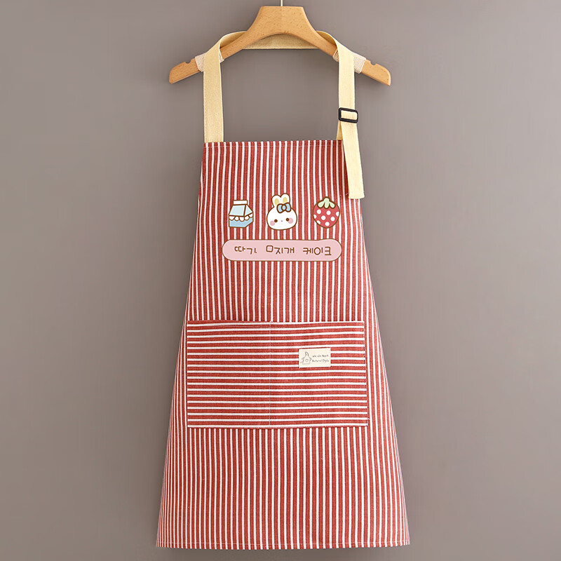 曼达萌棉麻围裙家用厨房女新款洋气时尚大人上班做饭围腰可爱工作服