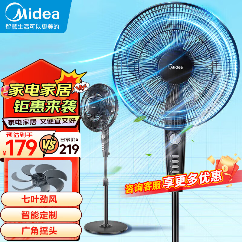 美的（Midea）电风扇 家用风扇 落地扇 立式轻音节能强风电扇 宿舍降温循环柔风自然风桌面小风扇