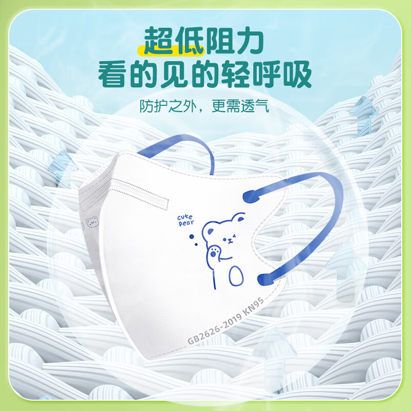 万宝绿 儿童口罩kn95一次性口罩3D立体0-3岁3-6岁6-12岁独立包装婴幼儿宝宝保暖透气黑白色 120只【五色混搭】KN95透气款 【8-12岁儿童】独立包装
