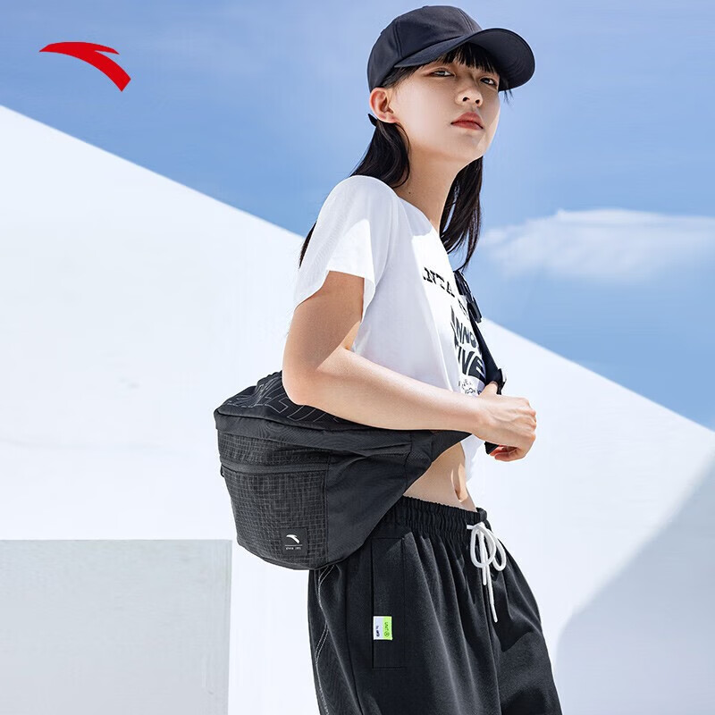 安踏(anta)腰包男女通用新品休闲跑步多功能工具包斜挎运动包 黑色-1