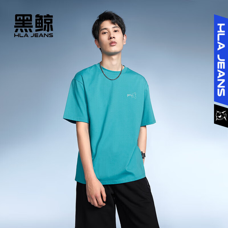 黑鲸【海澜之家旗下】黑小鲸印花短袖T恤男夏季时尚微阔圆领套头衫短t 湖蓝花纹13 175/92A(L) 推荐69-75kg