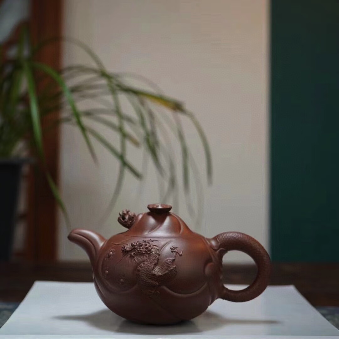 景舟杯金奖获奖作品 严伟紫砂壶 全手工代表作鱼化龙 紫泥 420cc