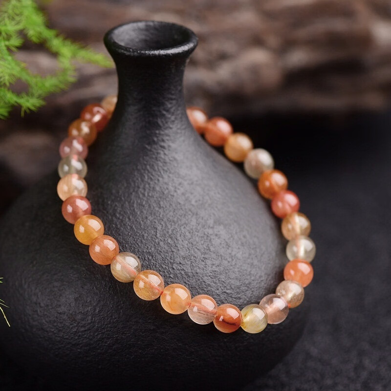 艷燦天然水晶彩發(fā)晶手鏈6福祿壽水晶手鏈女士手串飾品蛇年禮物