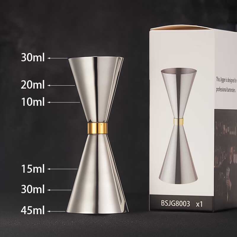 鹏柏福瑞调酒专用量杯 调酒师 不锈钢量酒器有刻度线量杯 日式金环