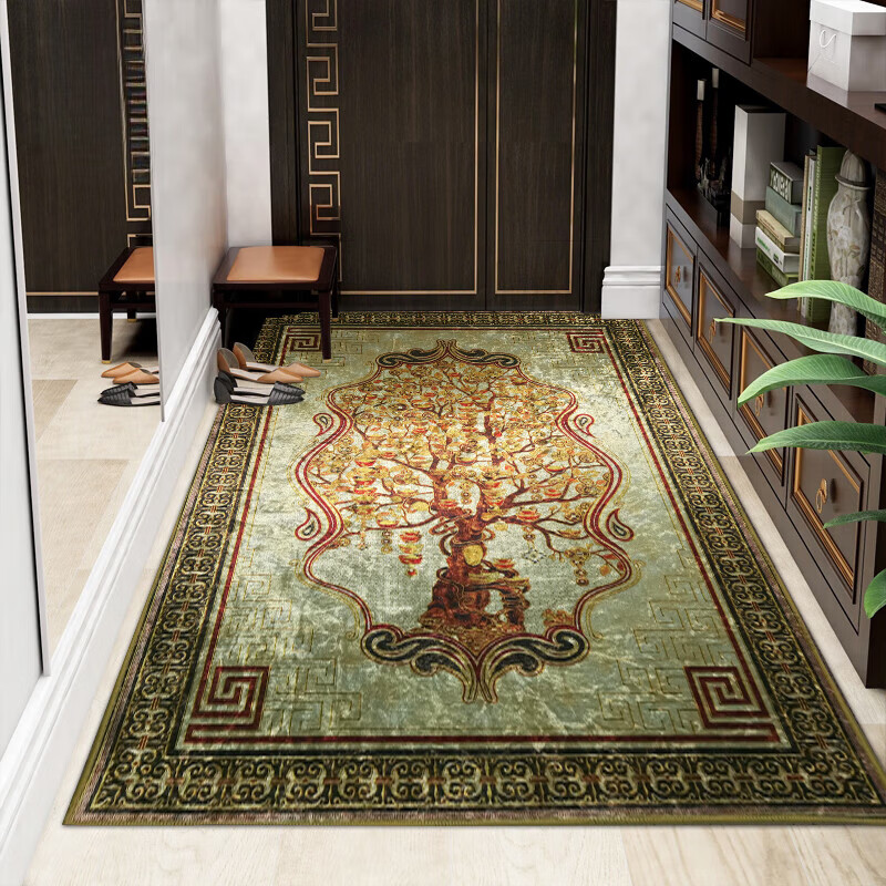 地毯客厅卧室毯书房古典轻奢中国 金摇钱树 80×160cm金钻绒加亮款