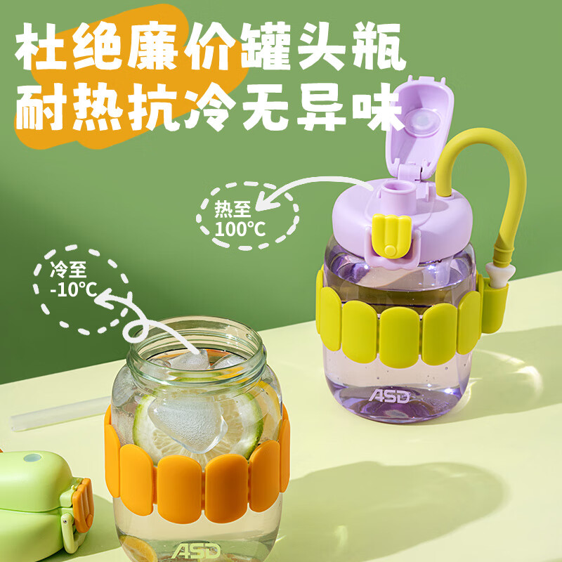 爱仕达爱仕达(ASD)吸管杯大容量女生直饮杯子塑料双饮杯便携可爱水杯 薰衣草淡紫 500ml 1个