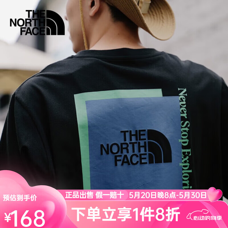 北面（The North Face）短袖T恤男士夏BOX图形圆领棉质透气短袖81MU 81MU-JK3黑色 XL码180/108A