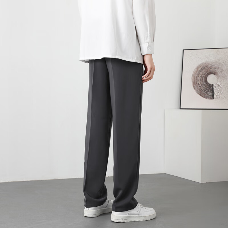 PBOA加绒宽松西裤男学生垂感松紧腰秋冬厚款商务休闲直筒阔腿长西装裤 深灰加绒【长裤】 L (建议120-135斤)