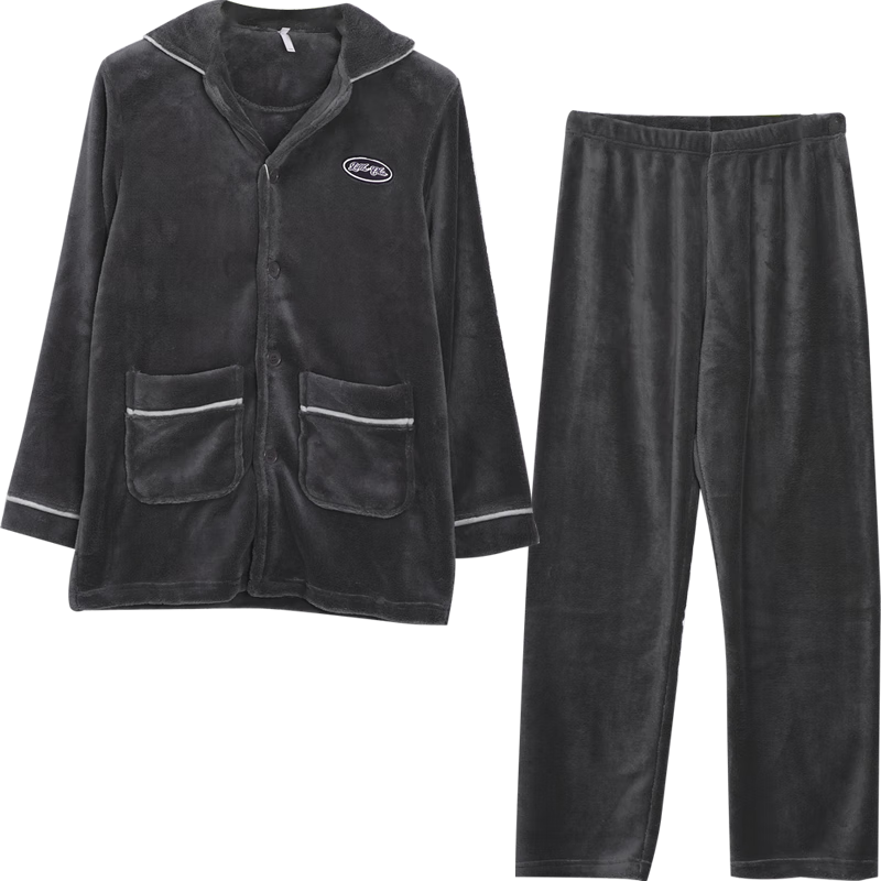 紅豆居家【秋上新】秋冬加絨加厚保暖珊瑚絨男士家居服男睡衣