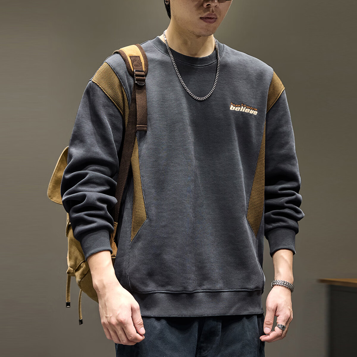 新百伦重磅卫衣男士秋冬款宽松大码长袖t恤高端加绒加厚上衣外套男 黑色 常规 XL 码【建议140-160斤】