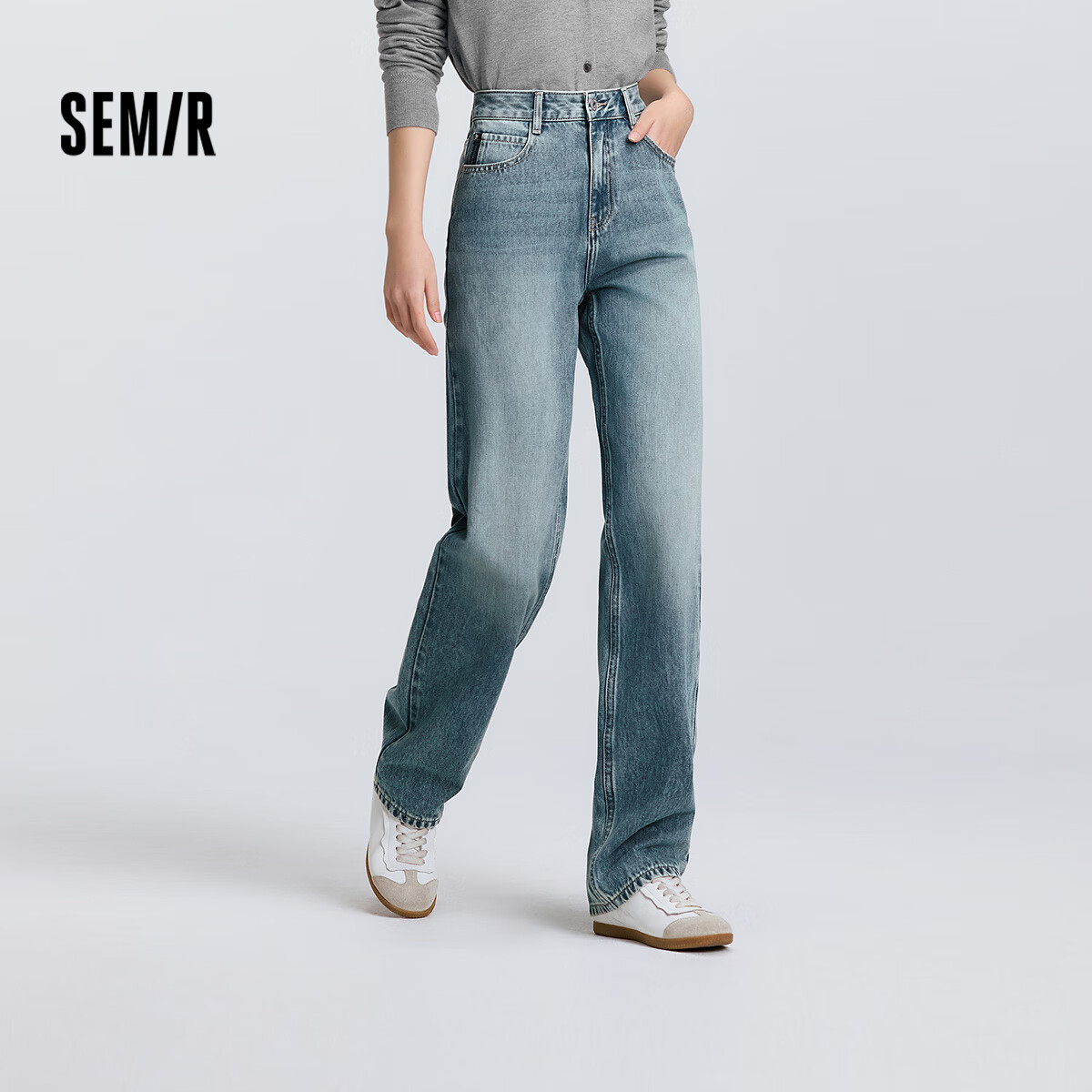 森马（Semir）森柔|牛仔裤女春季做旧浅色长裤女生显瘦时尚直筒裤103125124013A