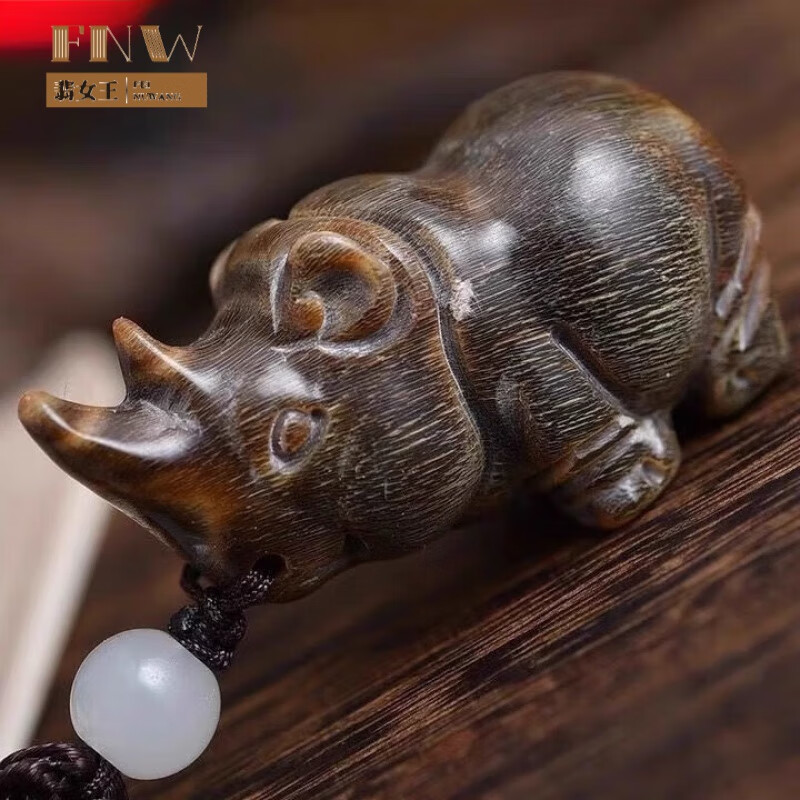 拾想把玩手件随身文玩老牦牛角射天角角艺雕刻件小犀牛摆件手把件车挂