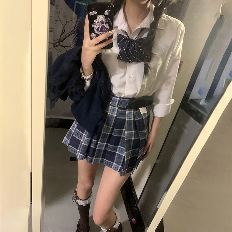 百褶裙女jk校供感制服格裙短裙日常半身裙格子裙学生 小田绫39cm轮褶