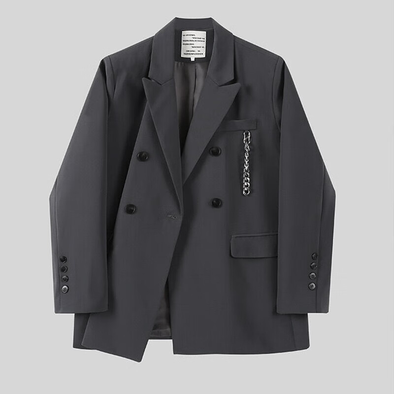 西装设计感卡其色外套女春秋款廓形感上衣高级小众chic网红小 灰色