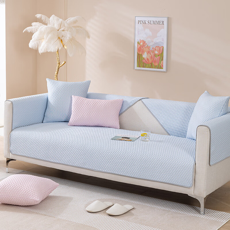 虹原風尚（Hong yuan feng shang）涼豆豆冰絲沙發(fā)墊夏季夏天款簡 涼冰豆-涼感藍 70*70