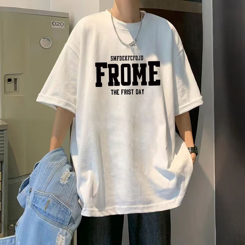 凯罗盾小白t恤男短袖春夏百搭上衣 字母短袖宽松大码体恤痞帅美式衣服