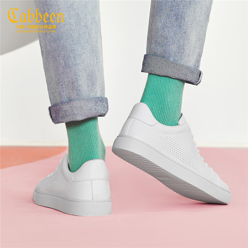 CABBEEN卡宾网红小白鞋男鞋透气平底板鞋男秋冬百搭男士运动休闲鞋男 320320556402-Z白色镂空 40