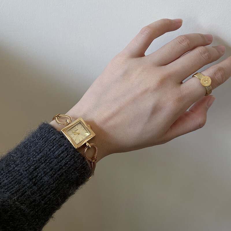 歌迪（GEDI）法式小方糖精致复古简约小众设计高级感轻奢链条小表盘女学生手表 银白