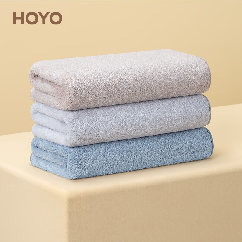 hoyo毛巾男士 a类雪滑绒柔软吸水洗澡毛巾3条装 白茶/薄墨/千草