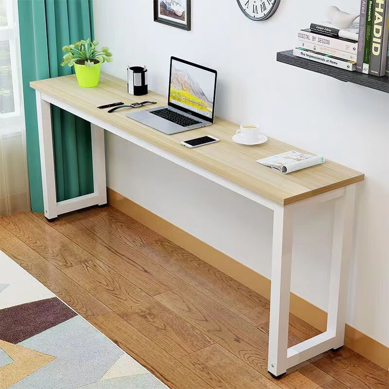 摩瑞迪长条桌简约长方形桌子简易电脑窄桌靠墙书桌经济型卧室定制学习桌 浅胡桃面 白架 160长*40宽*74高(加粗桌)