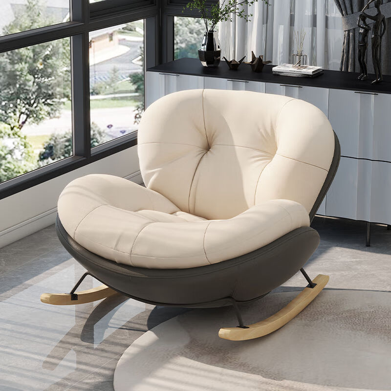 摩瑞迪摇摇椅躺椅家用客厅懒人沙发椅成人阳台单人休闲摇椅懒人网红椅子 咖色拼米白【亲肤绒布】