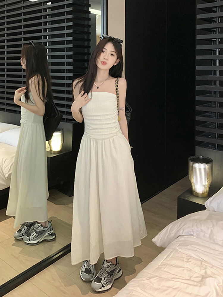 romdink抹胸洋装女秋季2024新款法式小众高级感收腰显瘦中长款气质子