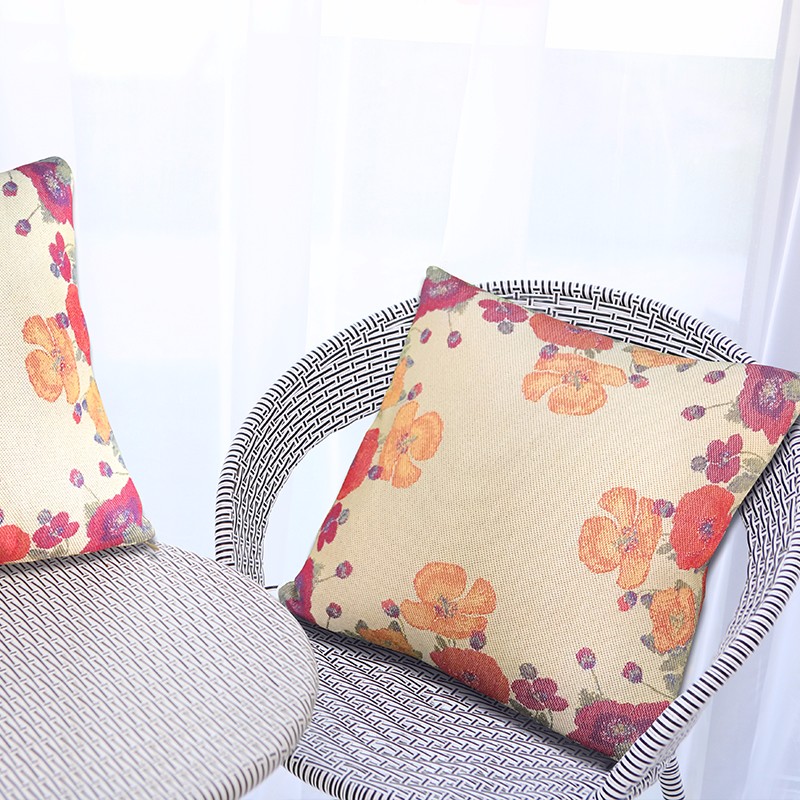 田园纯棉提花腰枕客厅沙发靠背垫床头靠垫含枕芯抱枕套 虞美人抱枕