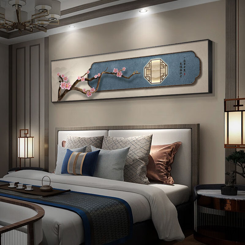 神良新中式卧室床头装饰画夫妻房间温馨梅花挂画客厅沙发背景墙禅意画