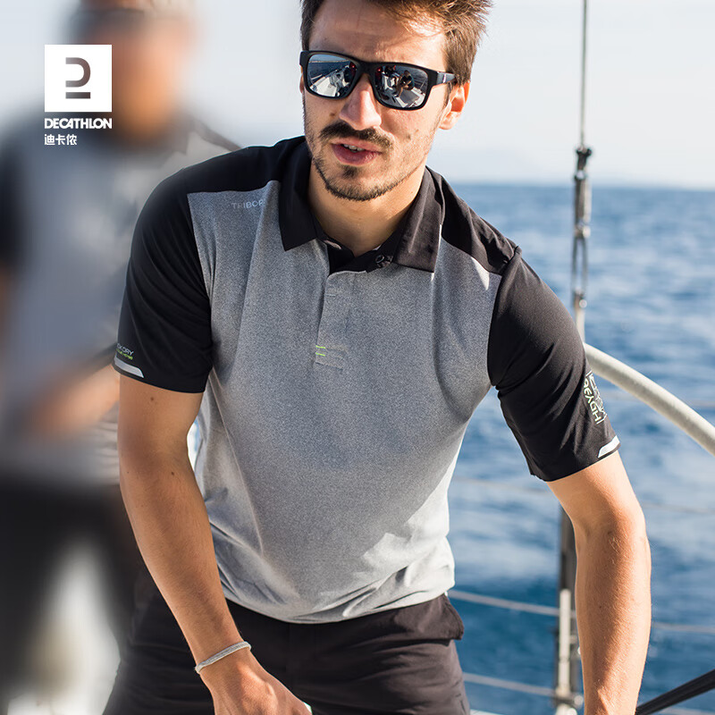迪卡侬(DECATHLON)修身上衣速干polo衫男翻领运动透气排汗夏季 藏青色(男) M 40