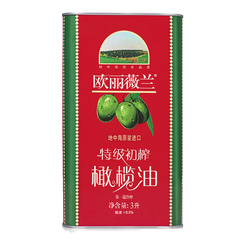 欧丽薇兰 Olivoilà 食用油 压榨 特级初榨橄榄油红装3L（地中海原装进口）