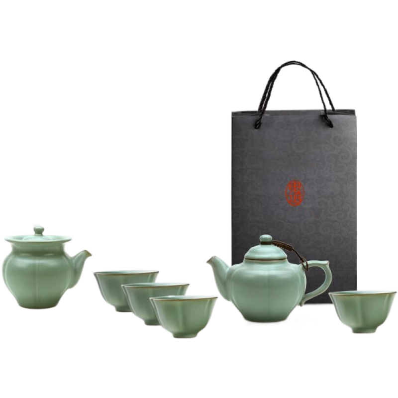 東道汝窯快客杯茶具辦公室會(huì )客茶具套裝輕奢中葵茶壺半組天青 汝窯中葵茶壺半組（天青） 8件