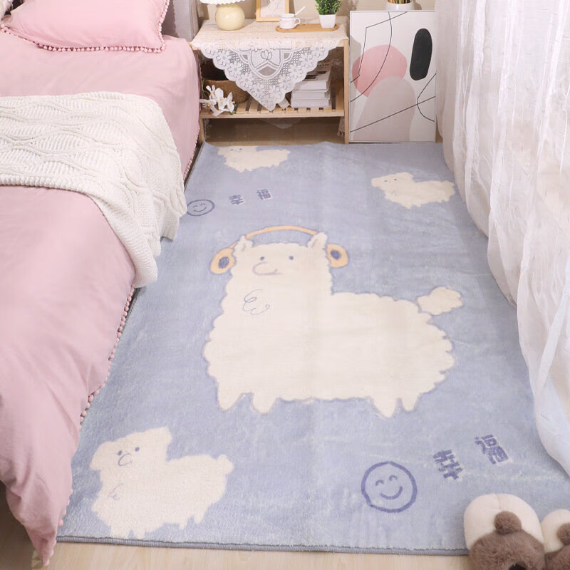 布迪思仿羊绒床边毯卧室梳妆台衣帽间地毯长条加厚可爱卡通风粉色毯子 仿羊绒39-羊驼 60cm*160cm