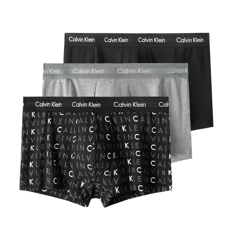 Calvin Klein CK 男士平角内裤套装 3条装 U2664G 送男友礼物 YKS字母黑灰 L 