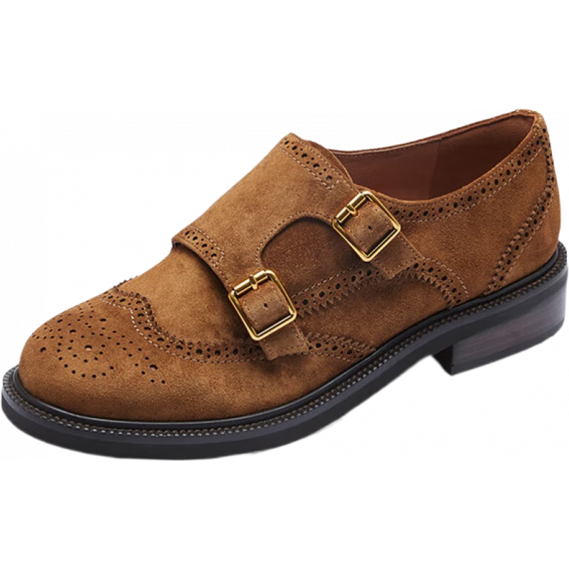 萊爾斯丹春季英倫復古布洛克系帶平底深口鞋女單鞋牛津鞋女鞋5T30501 棕啡色 HOS 37