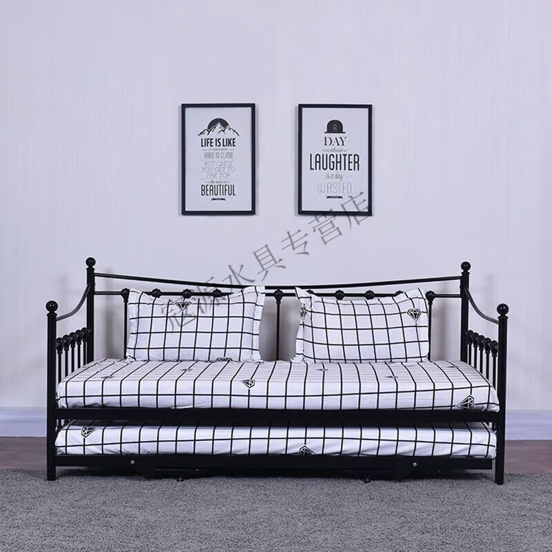 漂傲铁艺沙发床北欧双人钢架加厚加固1.8*2客厅经典黑白 黑色 1.8*2